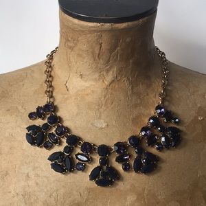 J Crew Faux Sapphire and Gold Adjustable Necklace